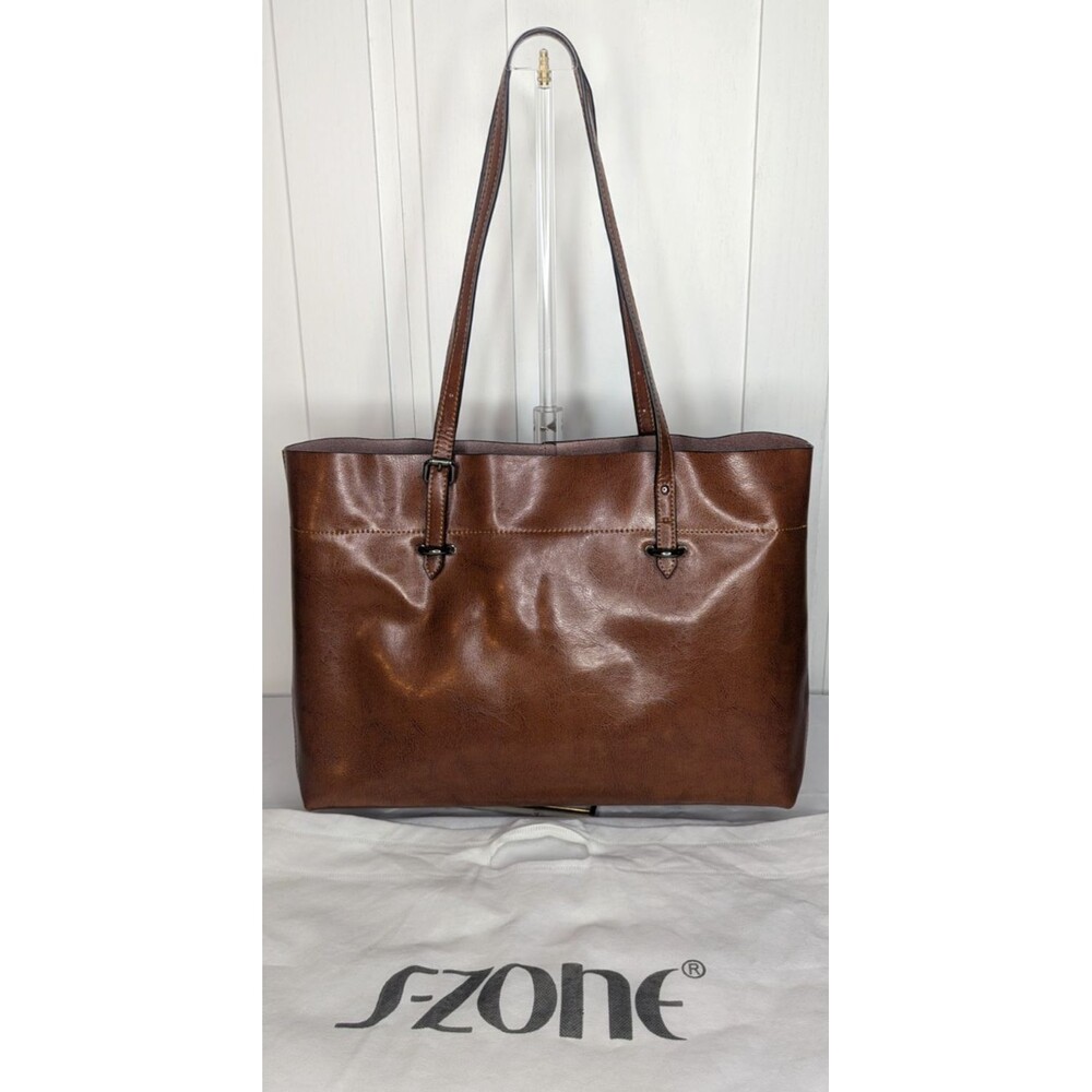 Fzone Brown Large Tote Shoulder Leather Handbag Tote